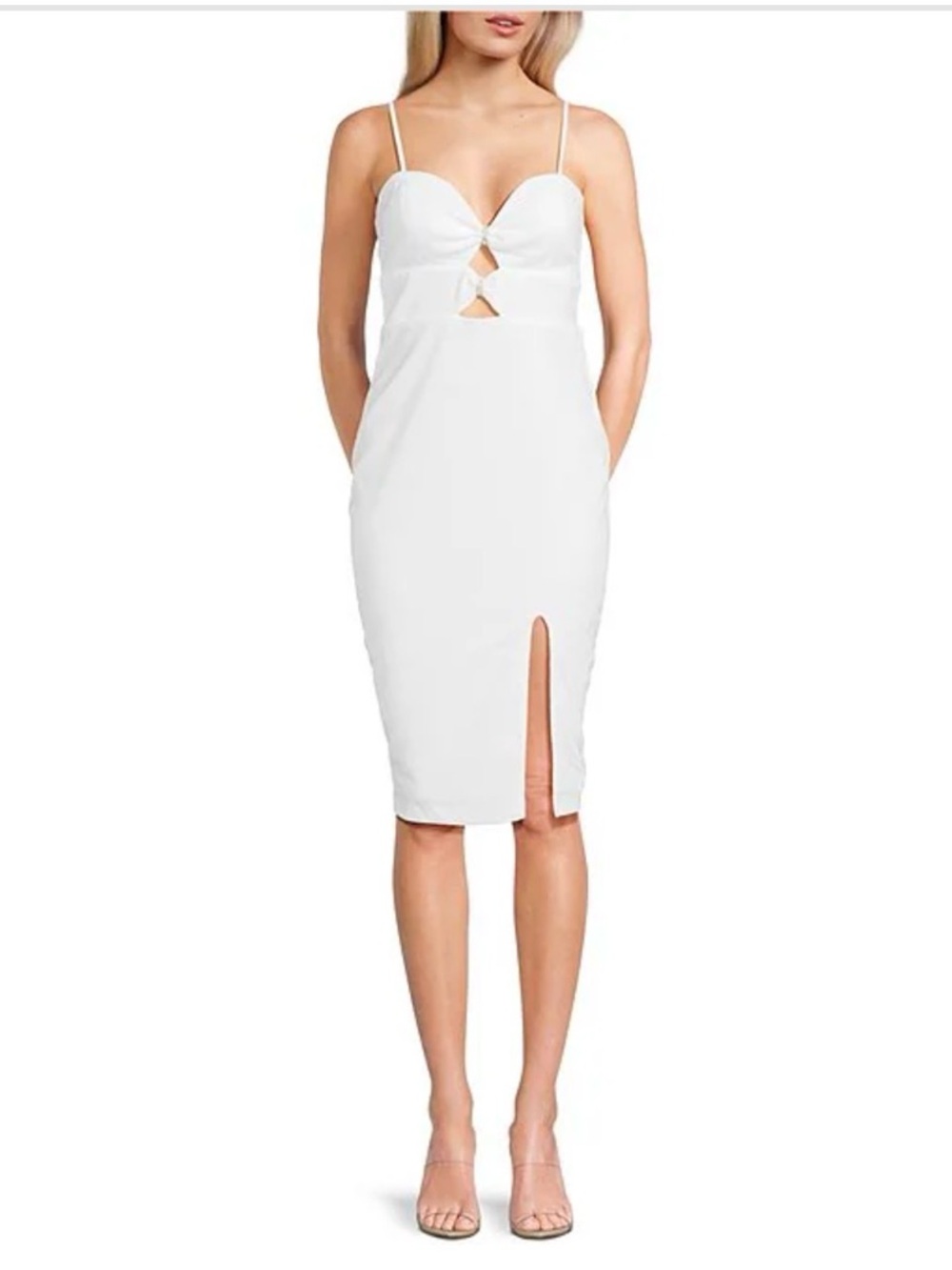 Pear Culture White Spaghetti Strap Midi Dress with Front Slit